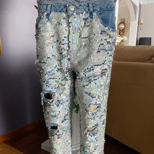 TOPSHOP SEQUINS BOYFRIEND JEANS